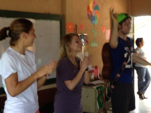 The musical trio leading singing in the classroom. So much fun! 